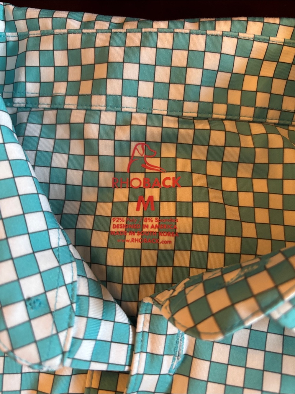 Men’s Rhoback barstool Golf aqua check Polo - Picture 3 of 5
